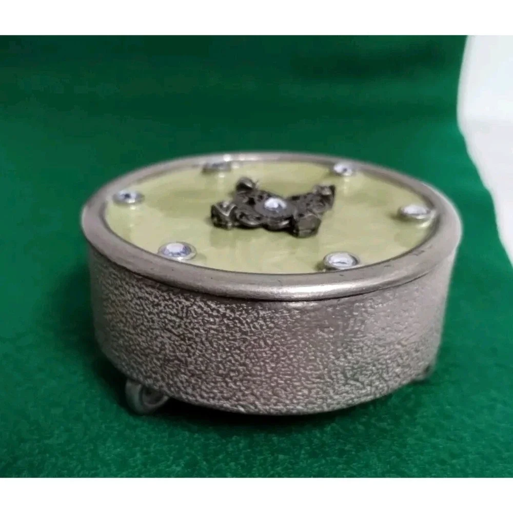 Z Gallerie AXC Metal Trinket Box with Moss Green Enameled & Jeweled Lid 3